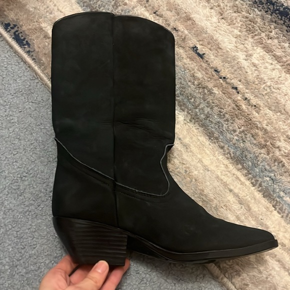 Maine Woods Leather Suede Black Fringe Cowboy Boots - Picture 4 of 7